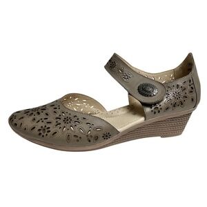 Spring Step‎ Nougat Mary Jane Low Wedge Comfort Leather Heels Gray 8.5us, 39eu
